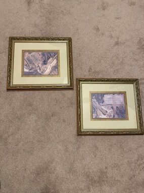 Set of 2 Musical Instrument Framed Prints - Gold Frames